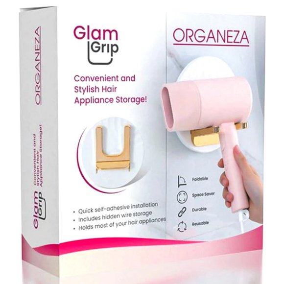 🆕 FOLDING WALL HOLDER HOOK for HAIR DRYER / APPLIANCE ~ Glam Grip - Picture 1 of 6